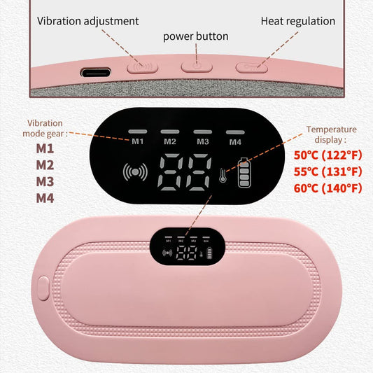 Portable Heating Pad for Period Cramp Relief, 4 Vibration Modes, 3 Heat Settings with LED Display